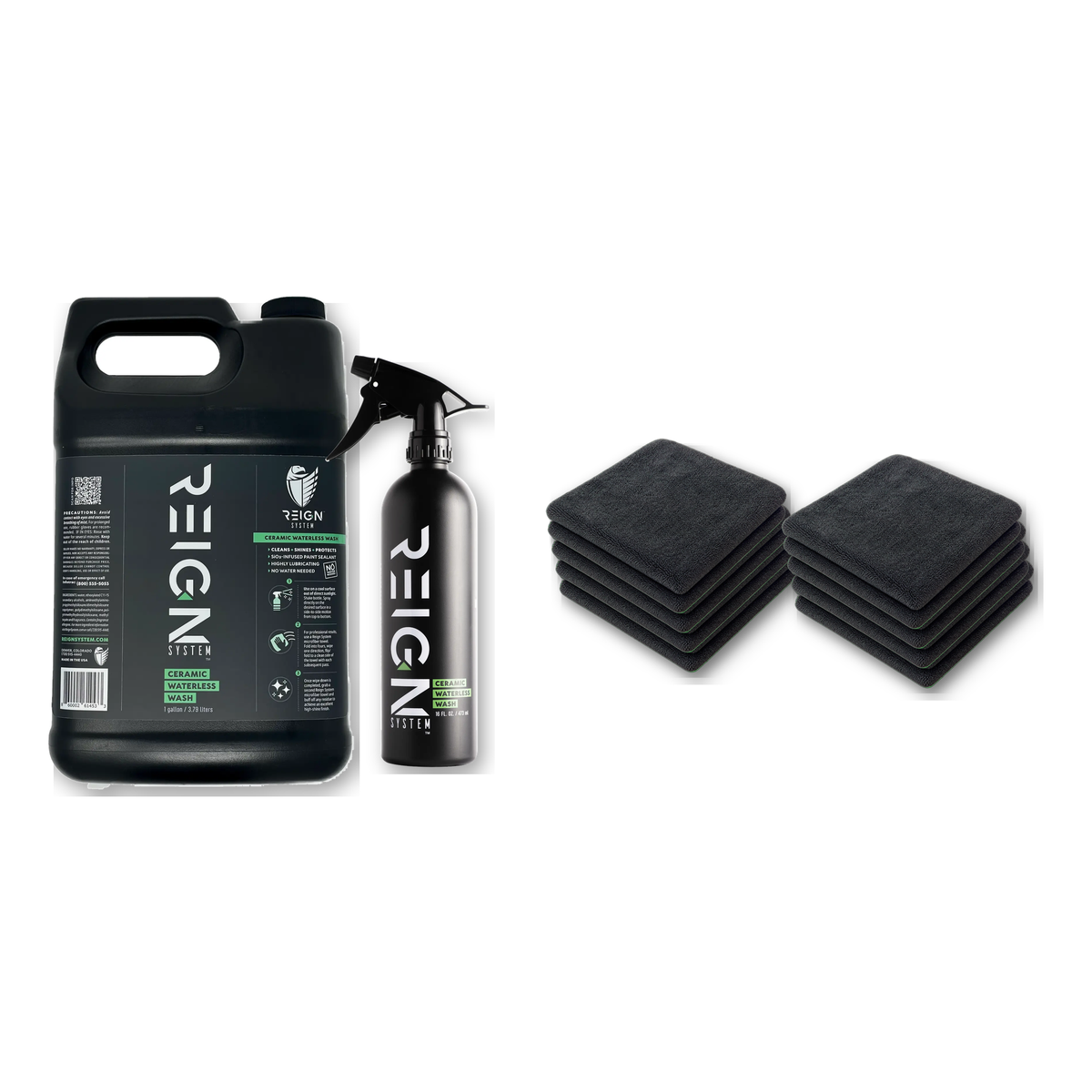 Ceramic Waterless Car Wash Pro Kit Bundle | 1 Gallon + 16 oz Bottle + 8 Towels - Reign System