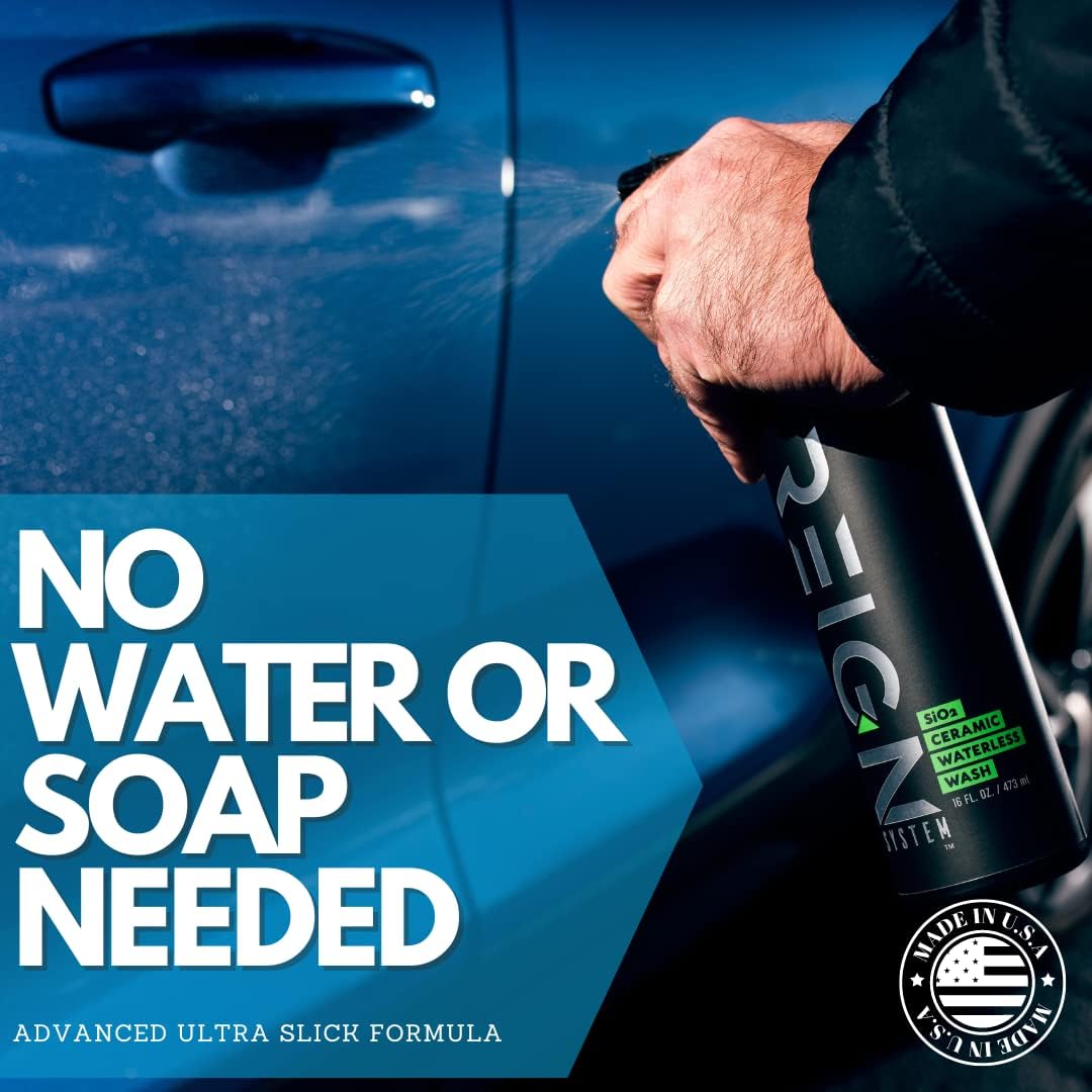 Reign System Ceramic Waterless Car Wash – 3-in-1 Wash, Shine & Ceramic Protection – No Hose Needed – Eco-Friendly Detailing Spray for Paint, Glass, Chrome & Wheels – Hydrophobic, Streak-Free Finish - Reign System