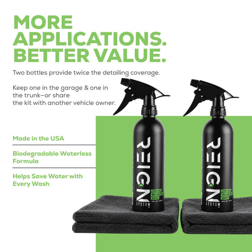 Ceramic Waterless Car Wash Bundle – Two 16 oz Bottles + 2 Towels - Reign System