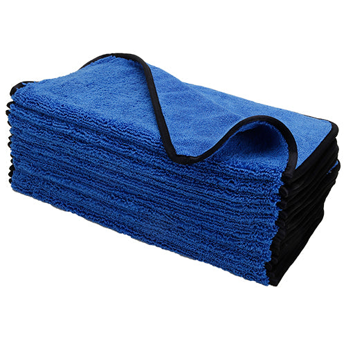 Microfiber Premium Polishing Towel Dense Weave with High & Low Pile, Super Absorbent For Buffing, 500 GSM, 16"x16", Dark Blue, Pack of 12 - Reign System